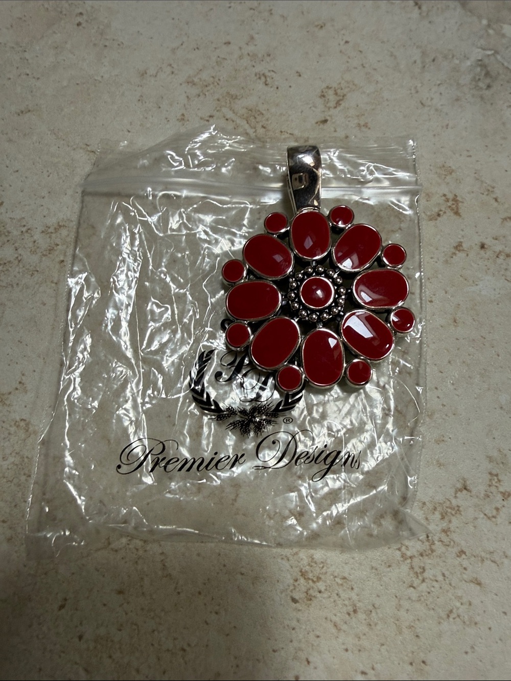 Premier Designs Red or Turquoise Floral  Pendant with Silver-Tone Accents